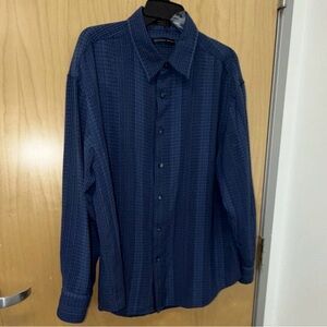 Geoffrey Beene Navy Checkered Button-Down Shirt